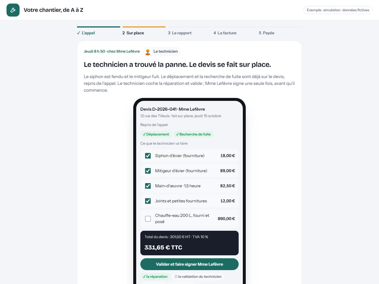 Écran de la démonstration « Votre chantier, de A à Z »